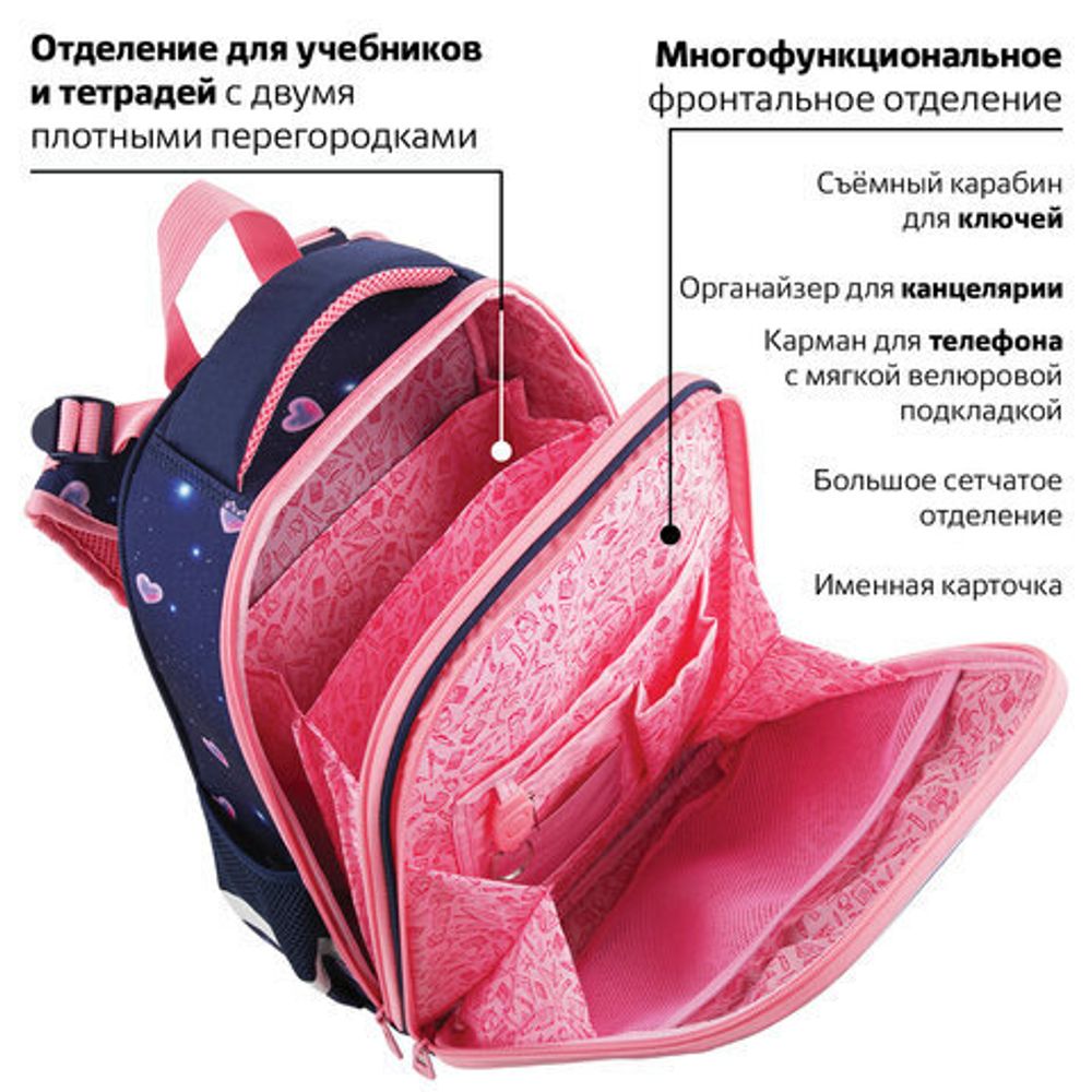 Ранец BRAUBERG PREMIUM, 2 отделения, с брелком, "Believe in miracles", 38х29х16 см, 270595