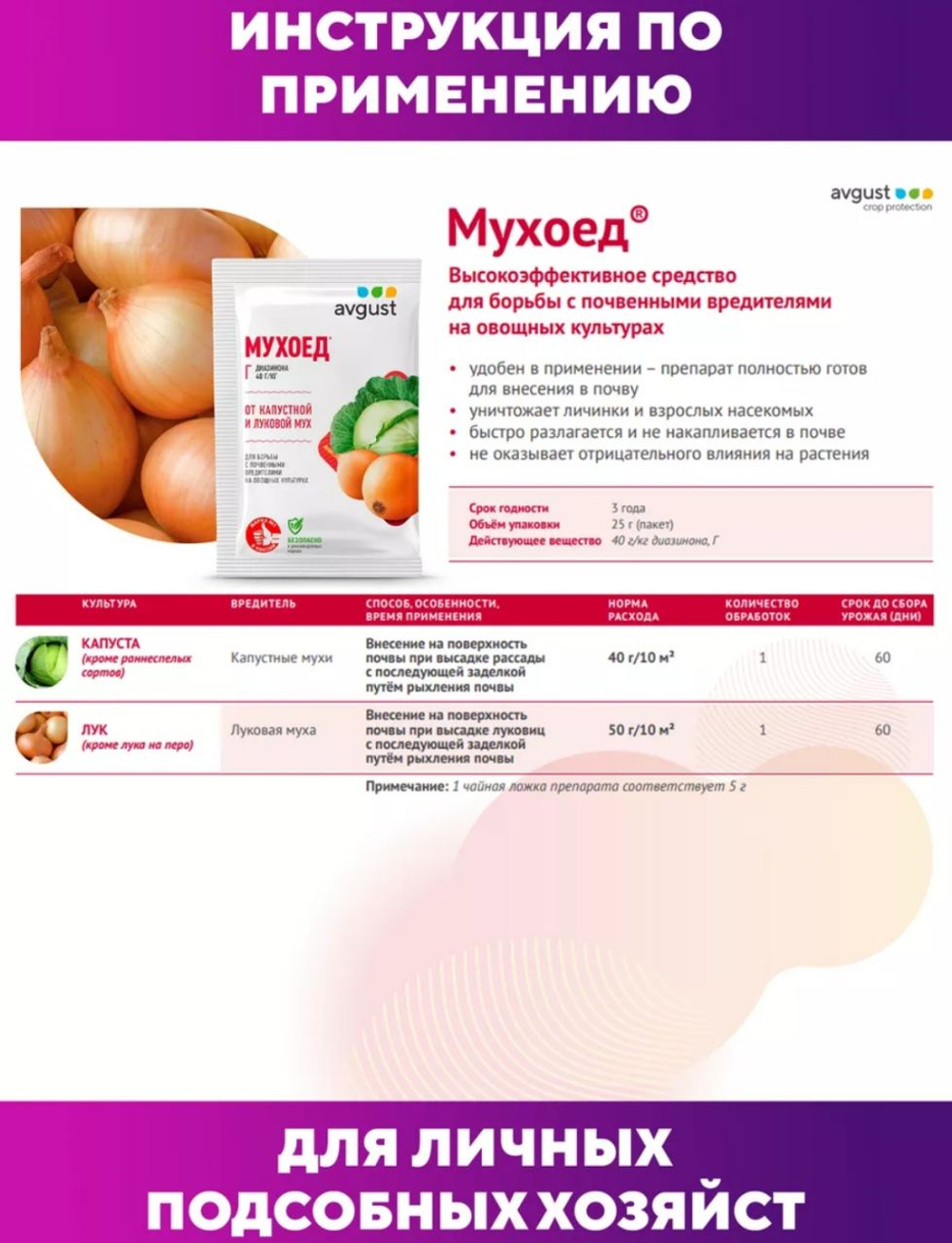 Гранулы от луковой мухи Avgust "Мухоед", Г, 25 г