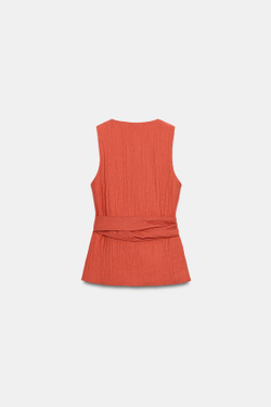 ZARA ТОП-ЖИЛЕТ С ЗАВЯЗКАМИ, ЦВЕТ ЖЖЕНОГО АПЕЛЬСИНА