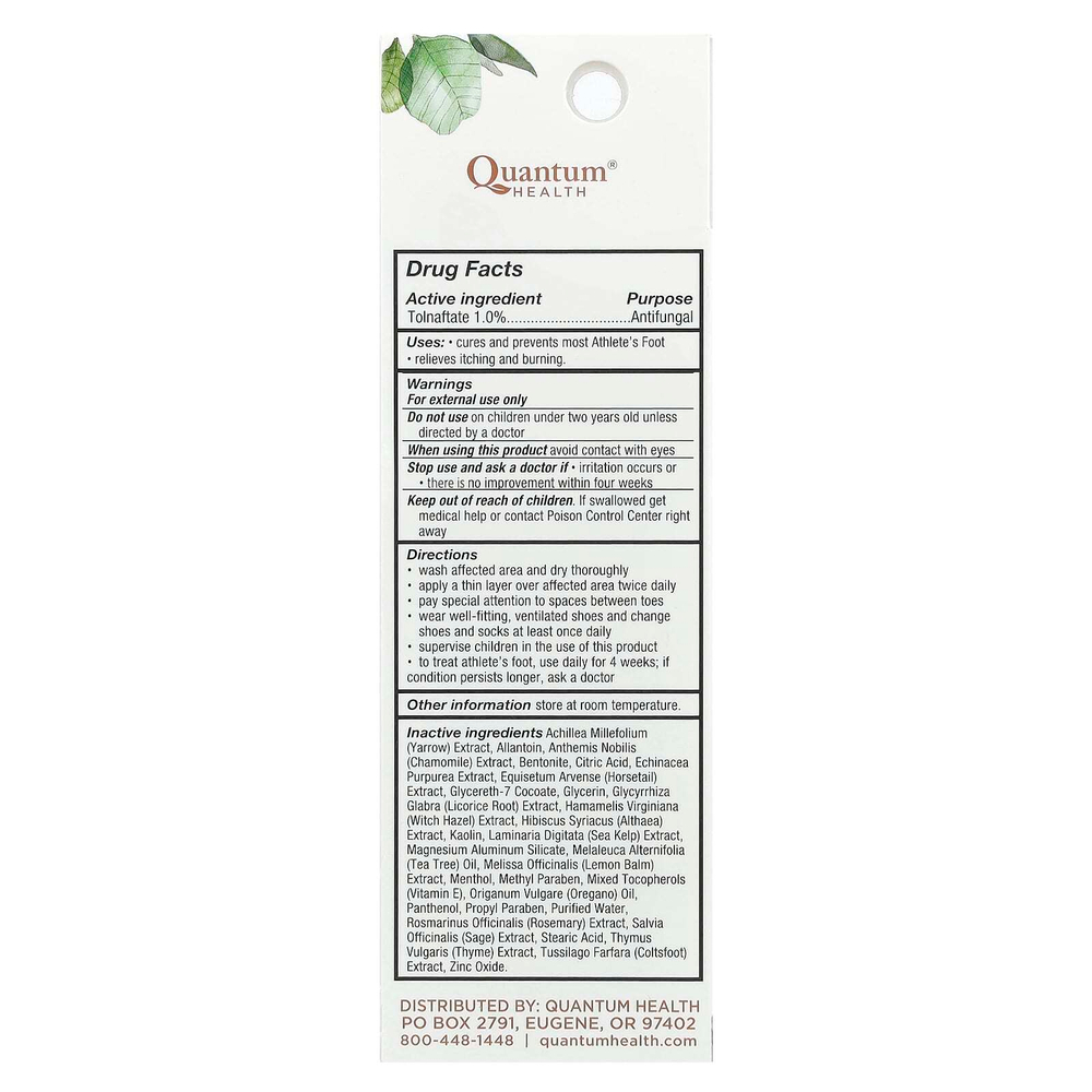 Quantum Health, Athlete's Foot, быстросохнущая формула против грибка стопы, 0,75 унции (21 г)