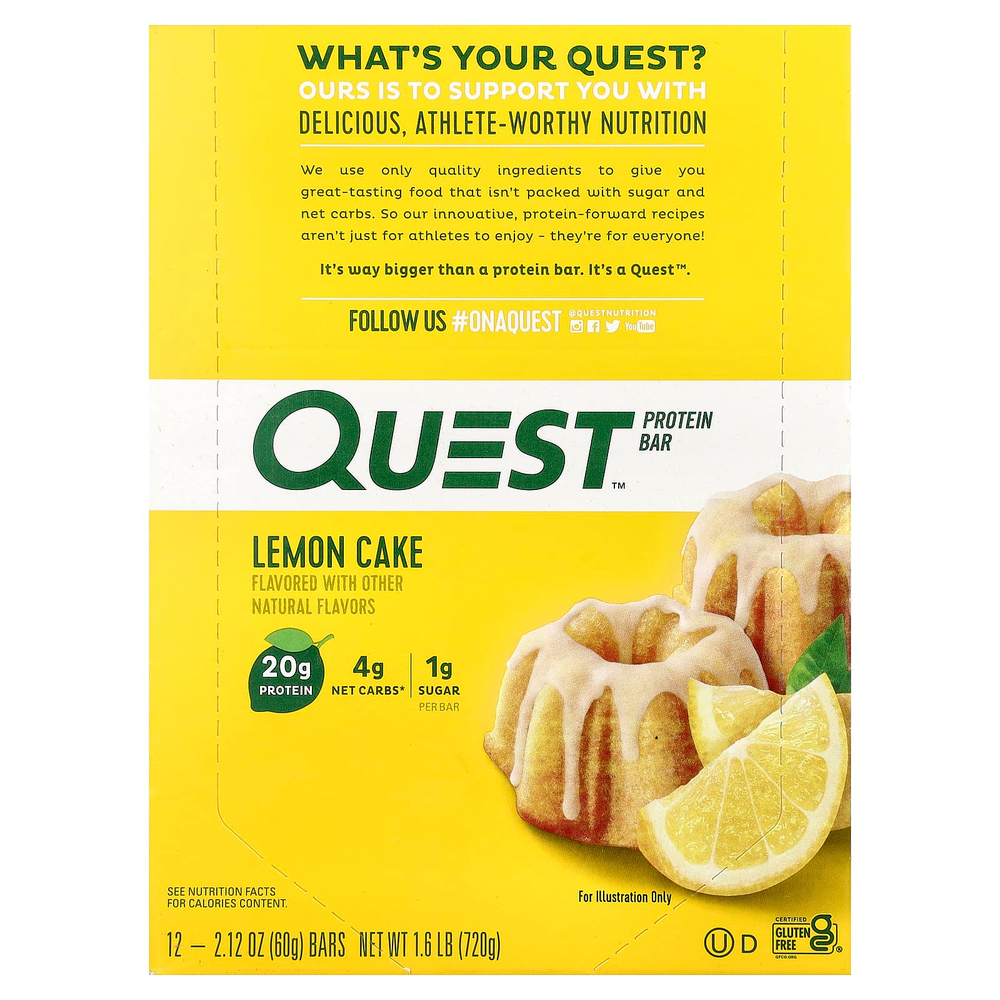 Quest Nutrition, протеиновый батончик, вкус лимонного пирога, 12 батончиков, 60 г (2,12 унции) каждый