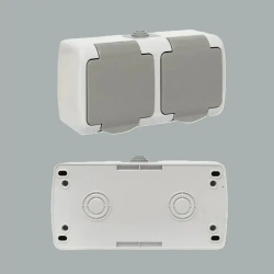 Розетка уличная влагозащищенная IP54, розетка накладная двойная с заземлением, наружная с крышкой Электро 16А, 250В