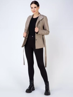 Кожаная куртка демисезонная на пуговицах с поясом