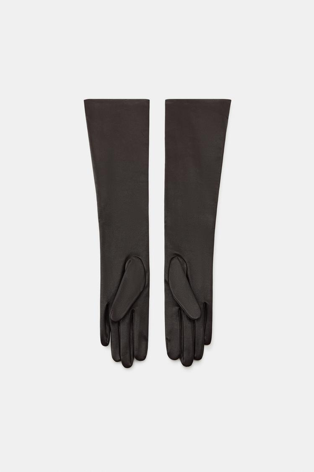ZARA ДЛИННЫЕ ПЕРЧАТКИ ИЗ 100% КОЖИ, ШОКОЛАДНЫЙ