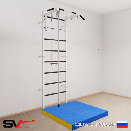 Шведская стенка Sv Sport усиленная 6154 (Турник стандарт/Канат/Трапеция/Мат 1м)