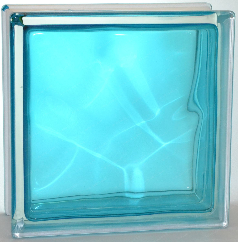 Стеклоблок полуматовый бирюза (матовый с одной стороны) Vitrablok  19x19x8  окрашенный изнутри