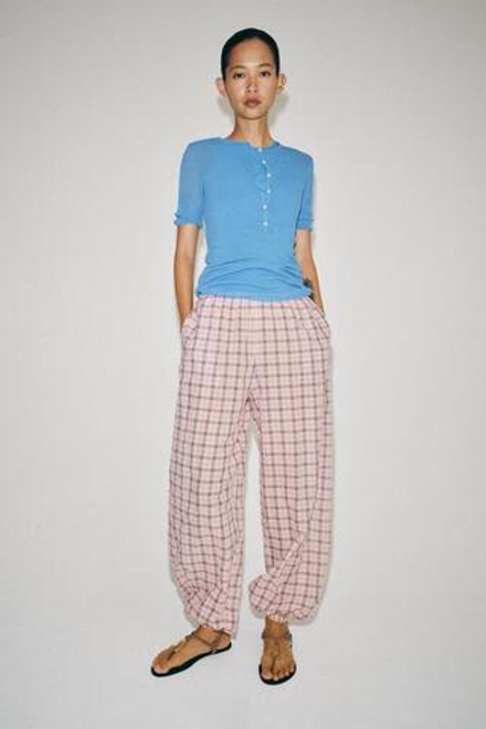 ZARA БРЮКИ-ШАРЫ В КЛЕТКУ — ZW COLLECTION, РОЗОВЫЙ