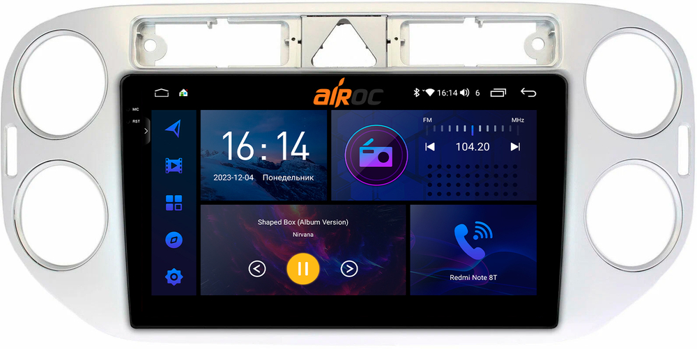 Магнитола для Volkswagen Tiguan 2007-2017 (серебро/черный) - AIROC 2K RI-3704 Android 12, QLed+2K, ТОП процессор, 8/128Гб, CarPlay, SIM-слот