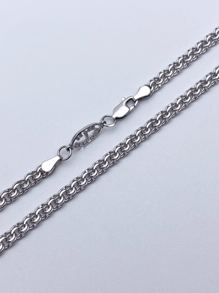 Цепь из серебра/Бисмарк/Родий/Со вставкой "Спаси и сохрани"/С алмазной огранкой