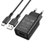 Сетевой адаптер питания BOROFONE BA68A 1USB 2.1A + кабель Type-C (черный)