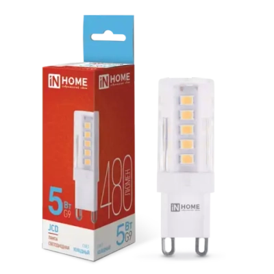 Лампа светодиодная LED-JCD 5Вт 230В G9 6500К ХОЛОДНЫЙ 480Лм IN HOME
