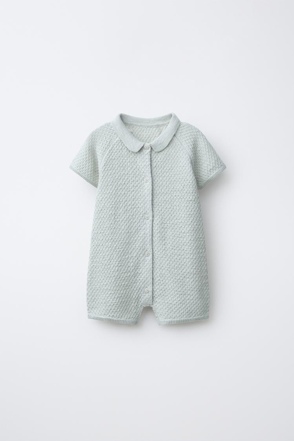 ZARA КОРОТКИЙ КОМБИНЕЗОН С ТЕКСТУРИРОВАННОЙ ВЯЗКОЙ, ПАСТЕЛЬНО-ЗЕЛЕНЫЙ
