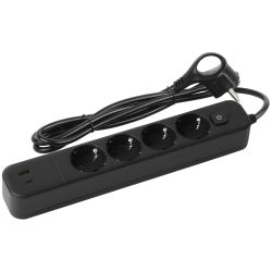 Сетевой фильтр ЭРА USF-4es-1,5m-2xUSBAC-B с базовой защитой с заземлением с выкл. 4 розетки+2xUSBA+C 2,4A 1,5м 10А | Сетевые фильтры