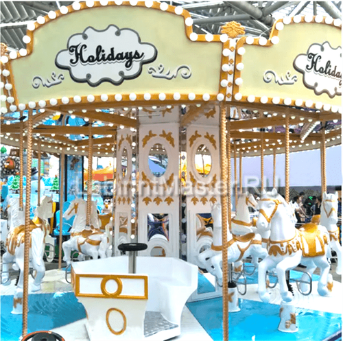 Электрическая Аттракцион свадебная карусель «Белые лошадки», 5,8 × 5,8 × 3,2 м