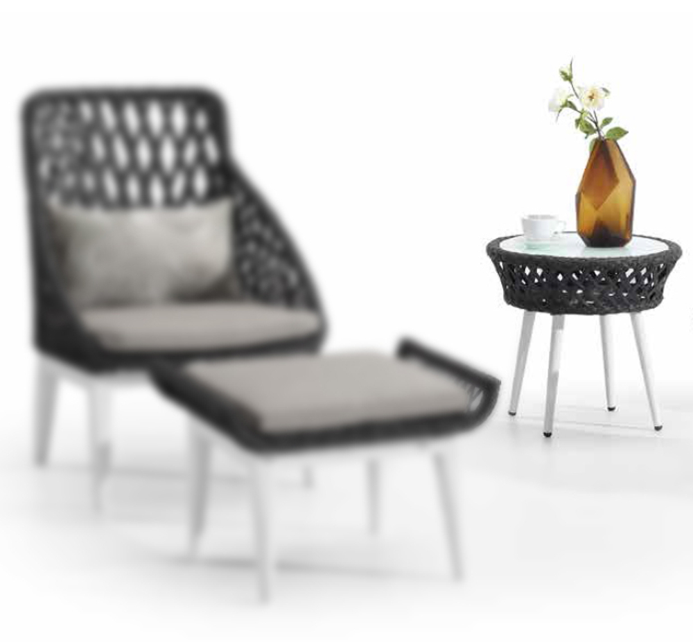 Стол плетеный со стеклом кофейный Tagliamento Bitta, белый, тортора