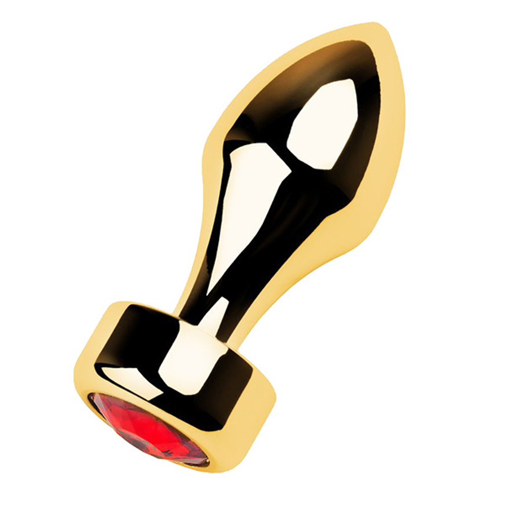 Золотистая анальная пробка 7,5см с широким основанием и красным кристаллом ToyFa Metal 717032-9