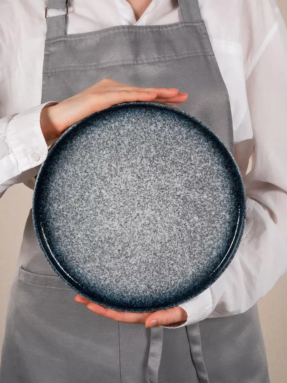 Набор посуды 6 тарелок плоские синие с бортиком 26 см