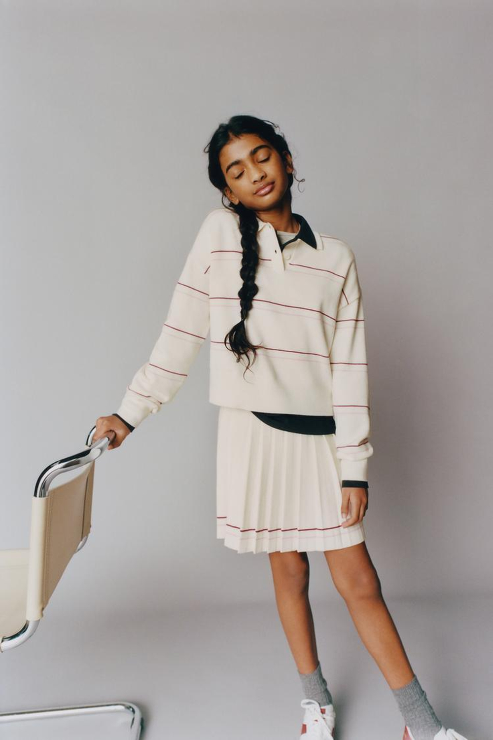 ZARA ТРИКОТАЖНЫЙ СВИТЕР С ВОРОТНИКОМ ПОЛО, ЭКРЮ