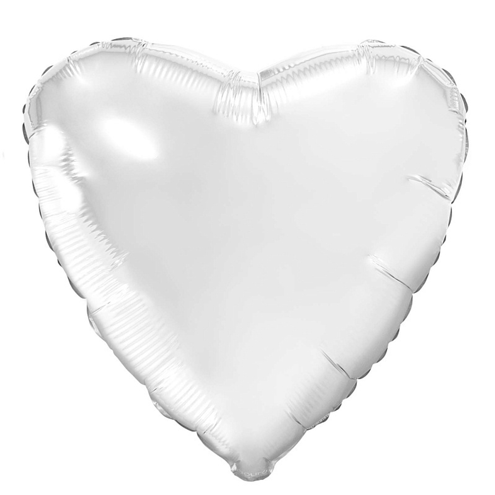 Р Сердце Белый блеск, фольгированный шар 19"/48 см