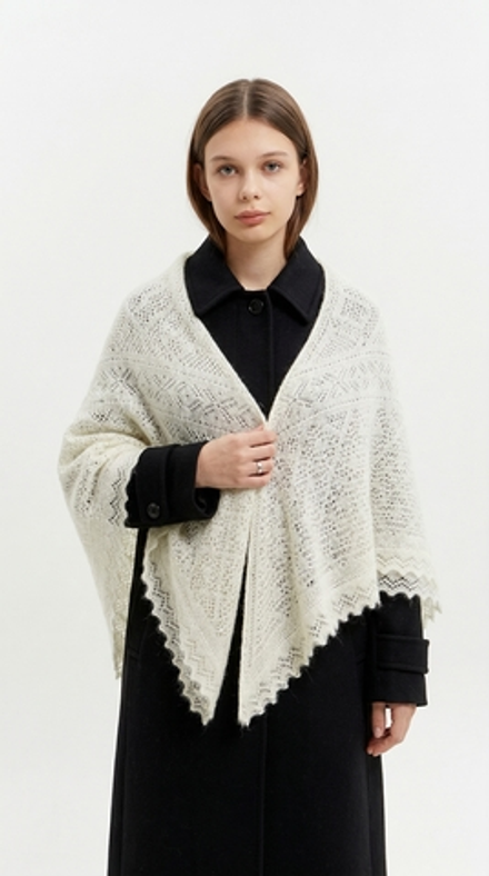 Оренбургский пуховый платок П2-130-02 экрю