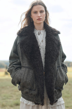 ZARA КУРТКА-БОМБЕР ИЗ СМЕСОВОЙ ШЕРСТИ, ЧЕРНЫЙ