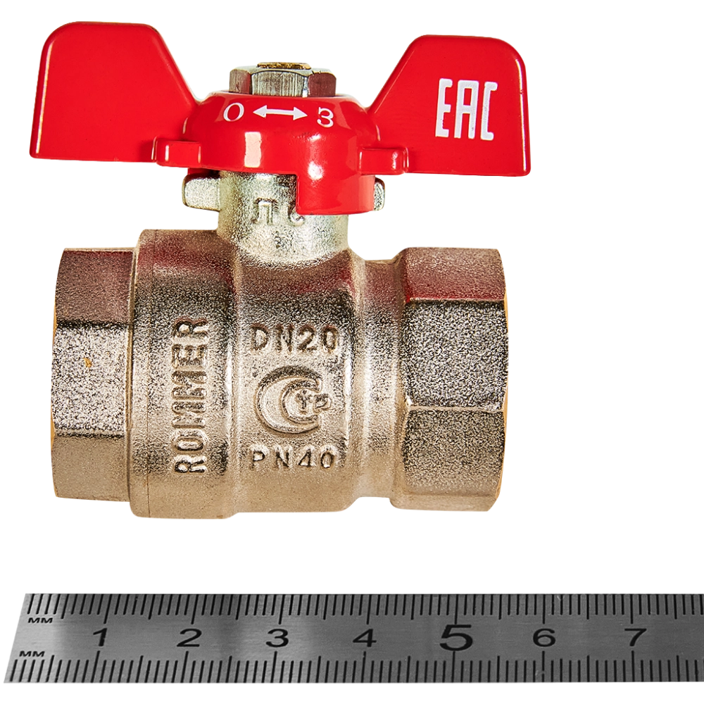 Кран шаровой полнопроходной ROMMER - 3/4" (ВР/ВР, PN40, ручка-бабочка)