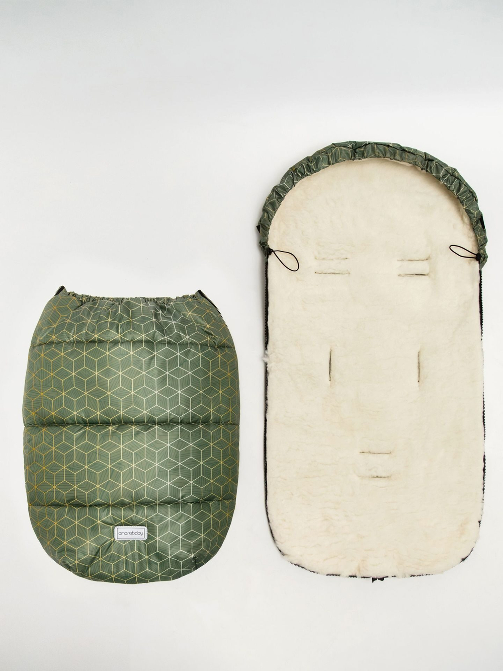 Конверт зимний меховой AMAROBABY Snowy Travel Хаки, 105 см.