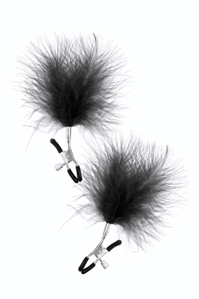 Зажимы на соски с черными пуховыми кисточками Sweet Caress Feather Nipple Clumps (Цвет: черный)