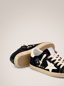 Super Star in black suede with with white leather star and heel tab
