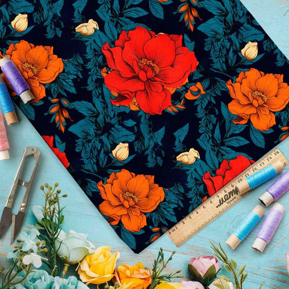 Ткань премиум бифлекс эффектные цветочные акценты