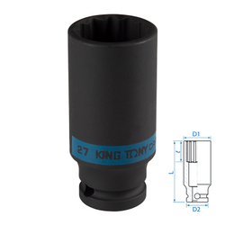 KING TONY (443027M) Головка торцевая ударная глубокая двенадцатигранная 1/2", 27 мм