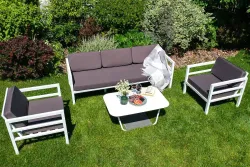 "Эстелья" диван 3-местный, каркас алюминий белый муар, ткань темно-серая 027