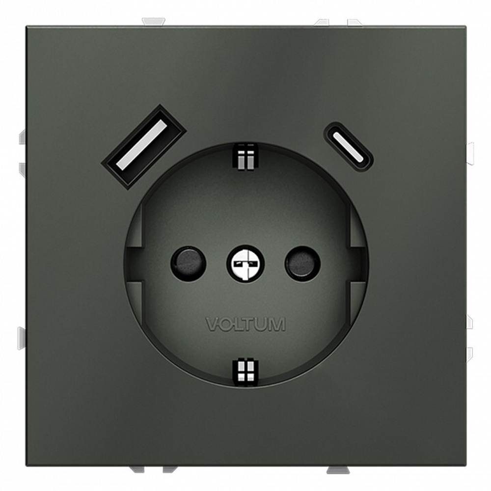 Розетка с заземлением и со шторкой и 2хUSB type A и C, без рамки Voltum S70 VLS040506