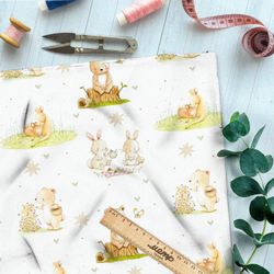 Ткань флис добрые животные в лесу со своей семьёй