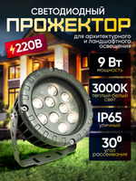 Прожектор для архитектурного и ландшафтного освещения 220V 9W 3000К теплый белый, угол 30 градусов