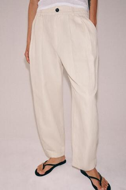 ZARA БРЮКИ-ДЖОГГЕРЫ ИЗ СМЕСОВОГО ЛЬНА С ЗАЩИПАМИ — ZW COLLECTION, ПЕСОЧНЫЙ