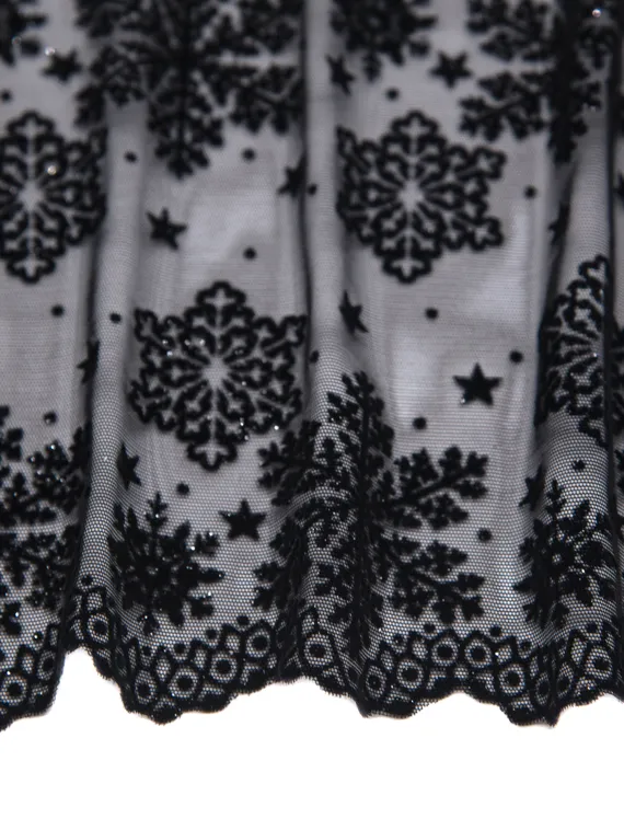 0142 Кружево эластичное 19 см, Италия, флок, снежинки, черный