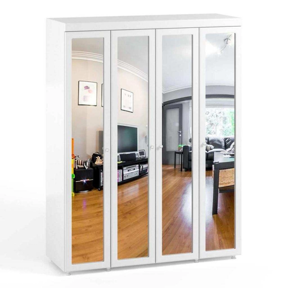 Шкаф 4-х дверный с 4-я зеркалами Монако МН-61 белое дерево