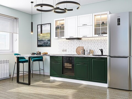 Прямая модульная кухня Дублин-03 Special White/Special Green - Белый 2140*1950*600