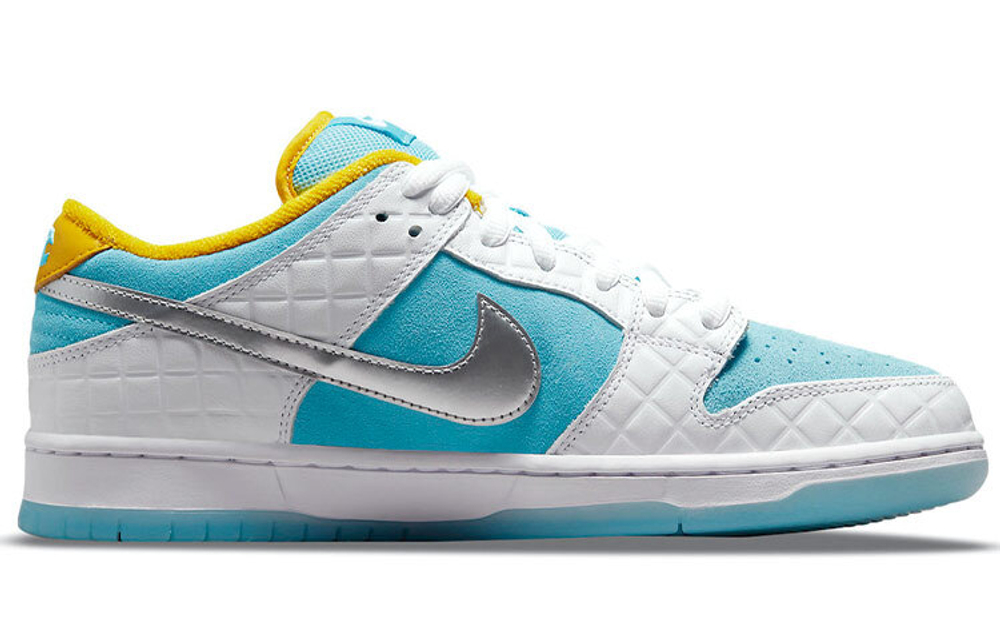 FTC x Nike Dunk SB Pro QS "Lagoon Pulse" plaid low-top sneakers for men and women the same silver blue