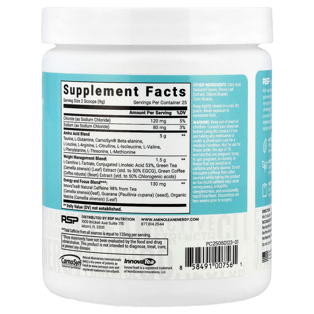 RSP Nutrition, AminoLean®, Energy, ананас и кокос, 225 г (7,94 унции)