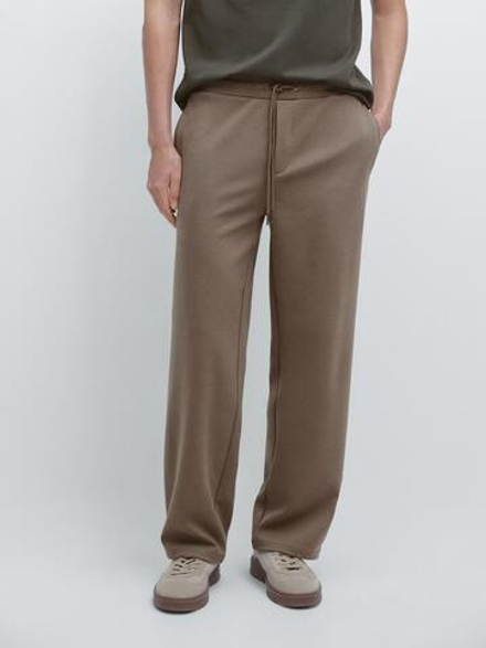 Massimo Dutti Спортивные брюки-джоггеры из смесовой хлопковой ткани, хаки