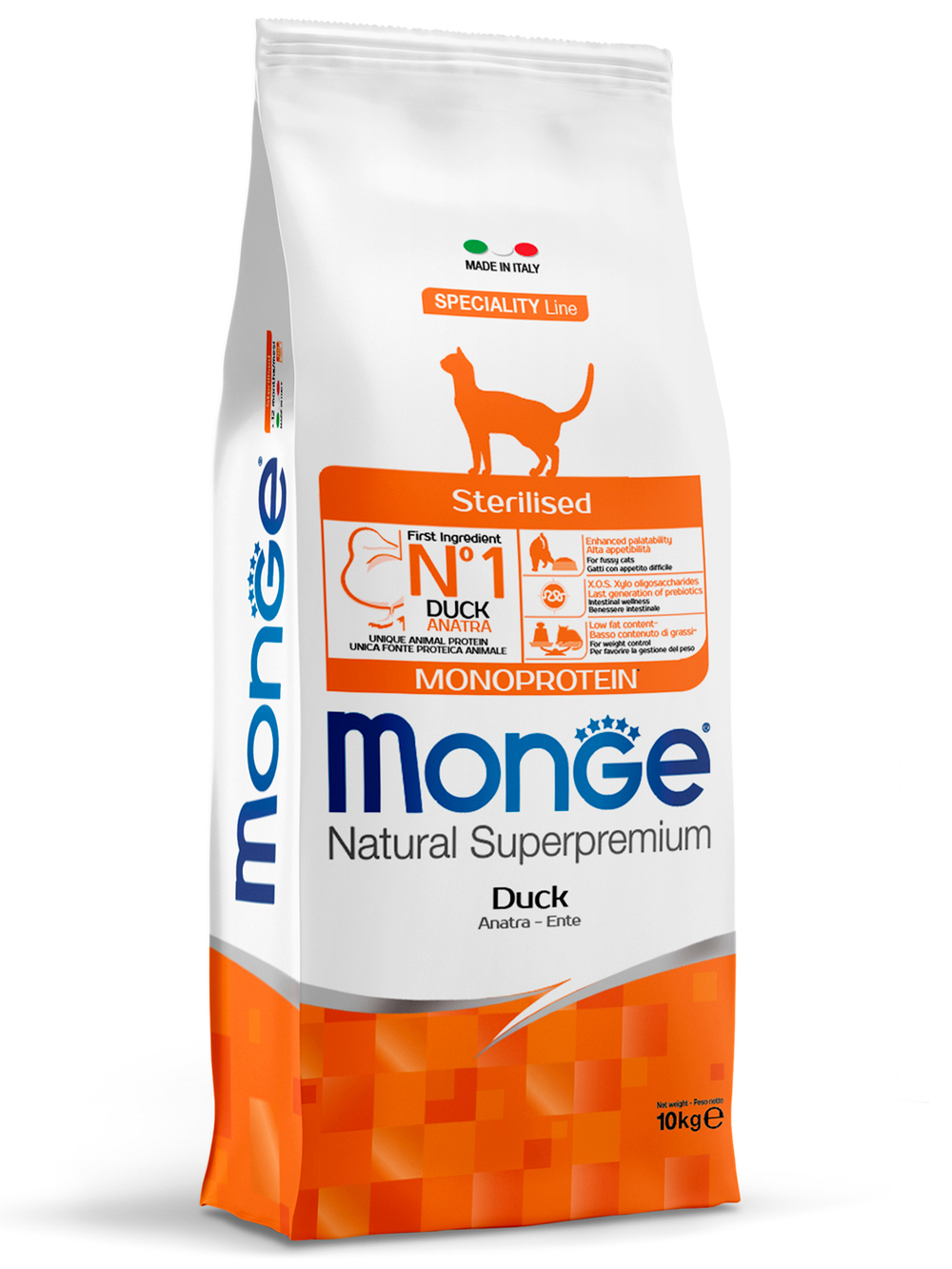 Сухой корм Monge Cat Speciality Line Monoprotein Sterilised для стерилизованных кошек с уткой 10 кг