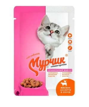 Мурчик влажный корм для кошек Мясное ассорти, 75 гр