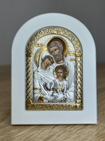 Св. Семейство, икона арочная, белое дерево  75х103