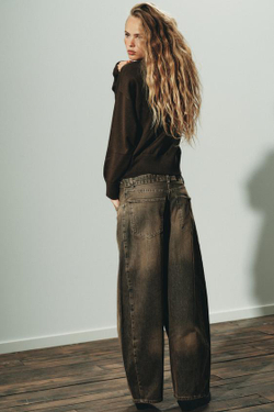 ZARA ДЖИНСЫ TRF OVERSIZE С НИЗКОЙ ПОСАДКОЙ, КОРИЧНЕВЫЙ