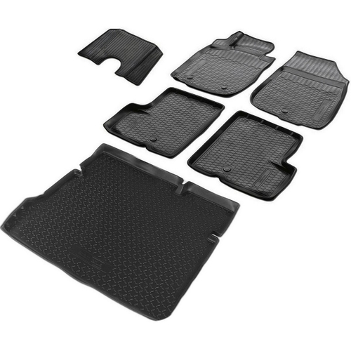 Коврики в салон и багажник автомобиля (комплект) Rival для Nissan Terrano III поколение рестайлинг (передний привод) 2016-2017, полиуретан, с крепежом, 6 частей, K14108001-3