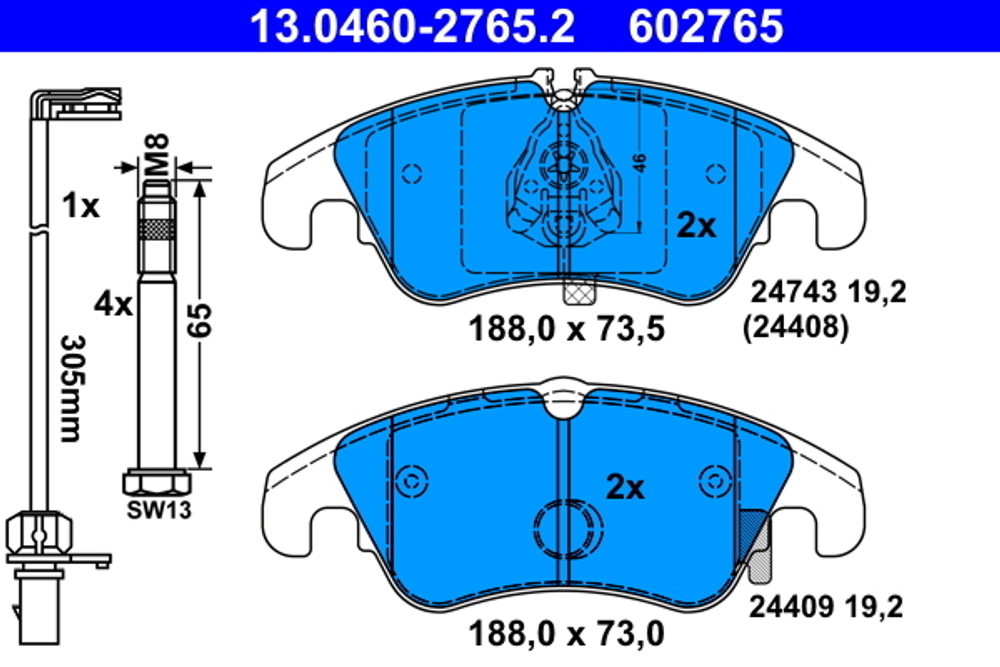 ATE - 13046027652-ATE - Brake Pad Set, disc brake