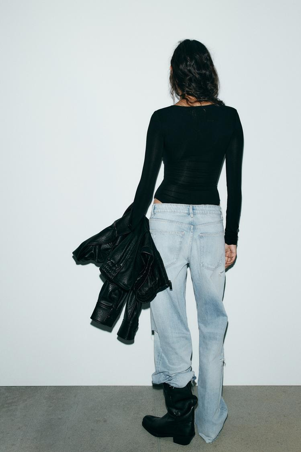 ZARA МЯГКОЕ БОДИ С ДЛИННЫМИ РУКАВАМИ, ЧЕРНЫЙ