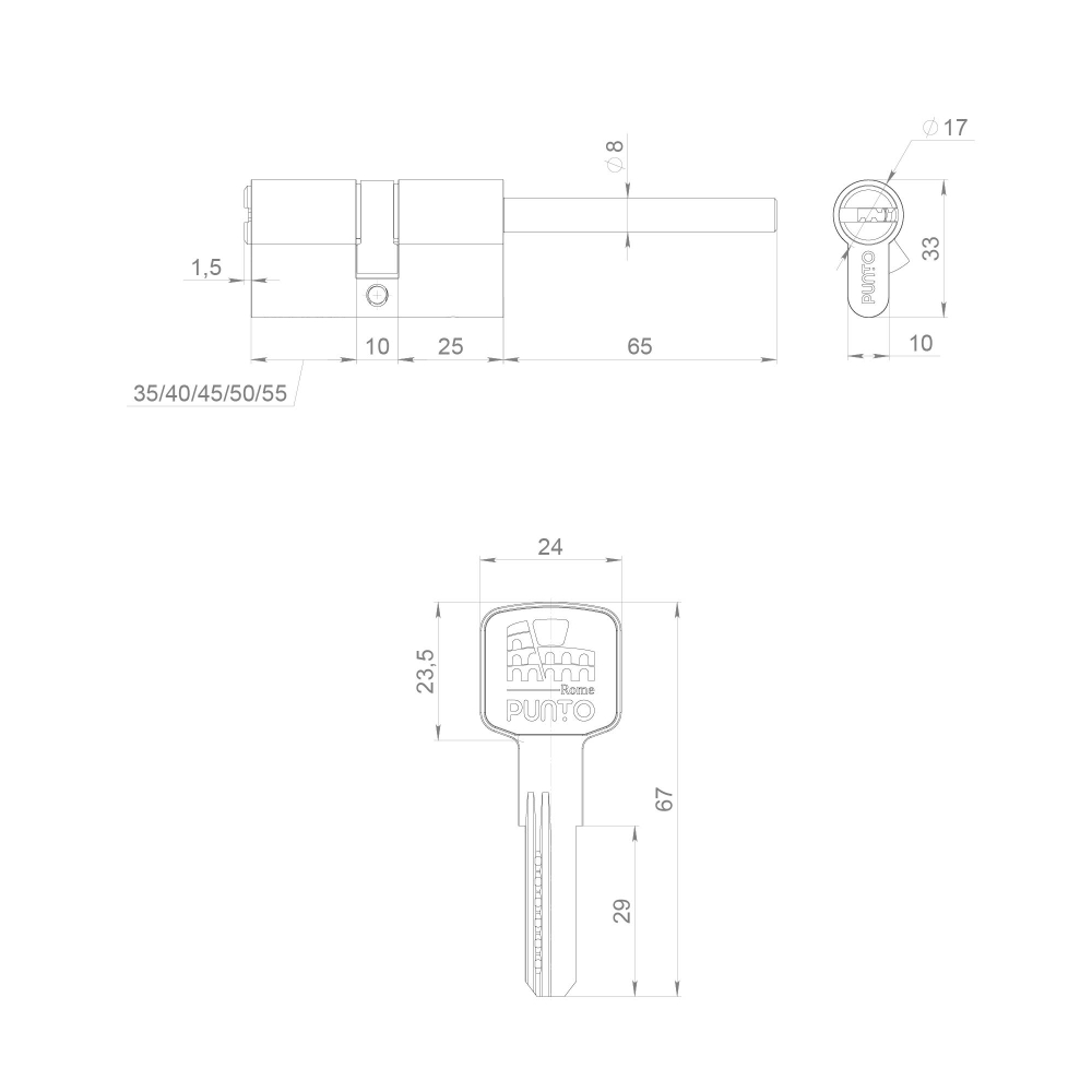 Цилиндровый механизм Z3007Tang70(35+10+25) со штоком CP хром